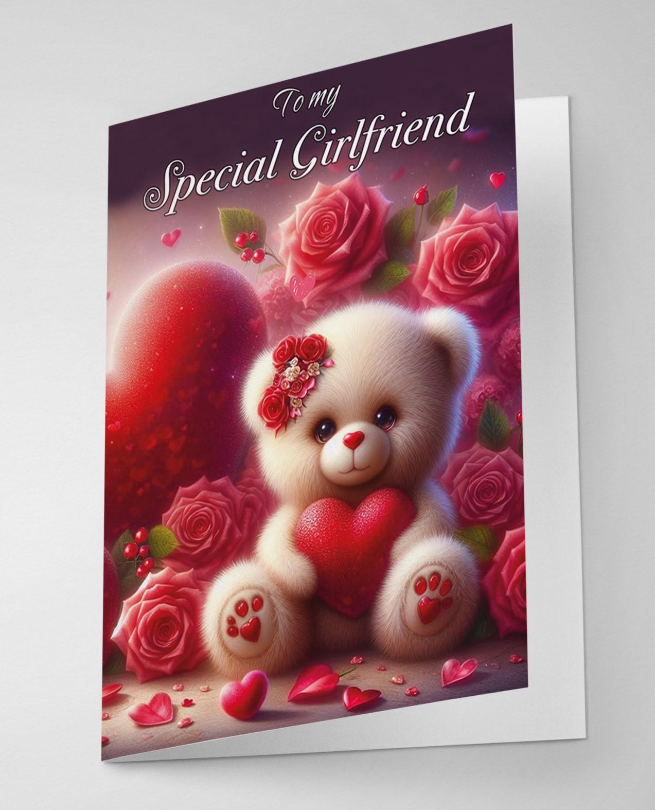 To My Special Girlfriend Birthday Card - Cute Teddy & Roses