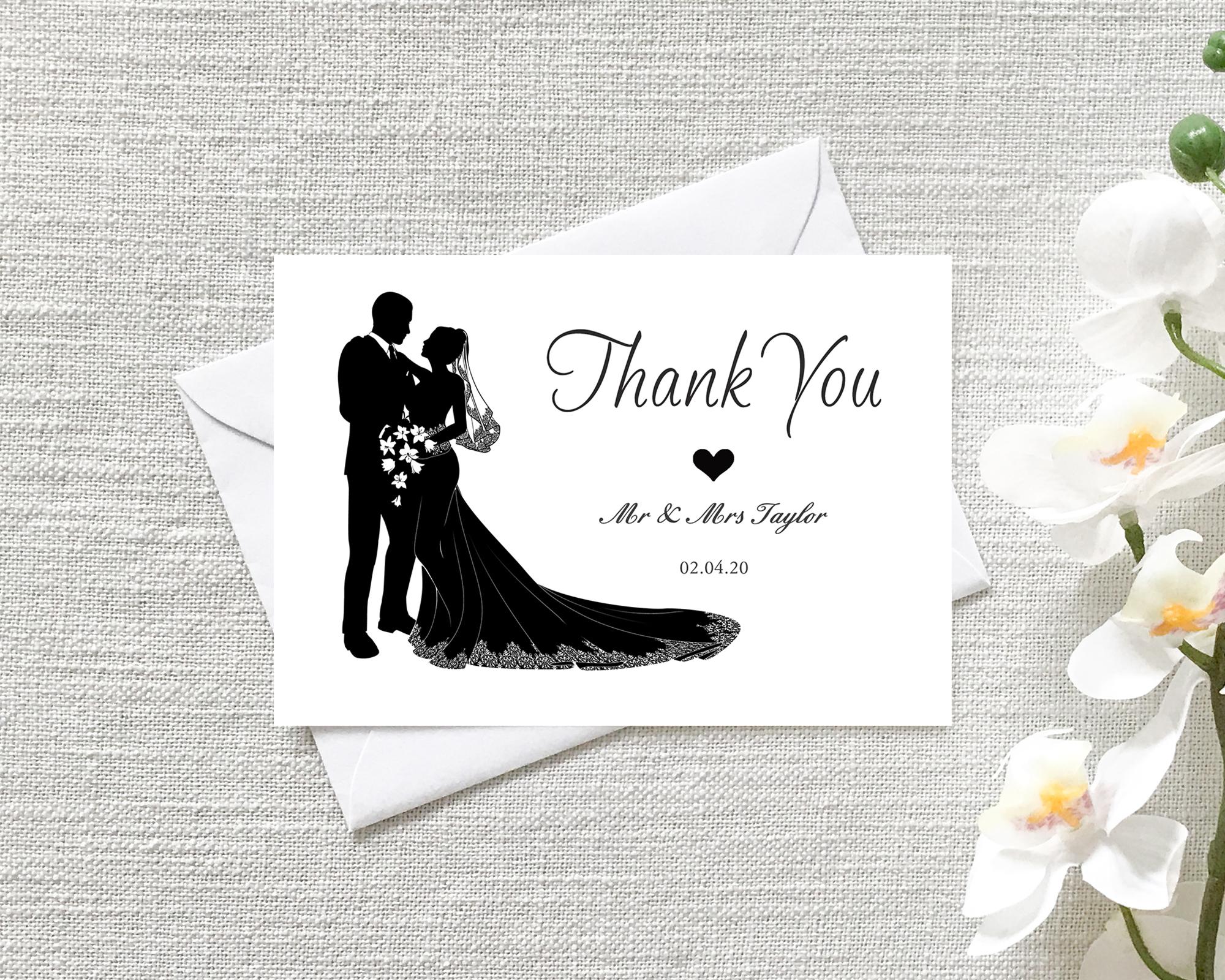 Personalised Wedding Thank You Flat Cards – Pack of 12 | Bride & Groom Design