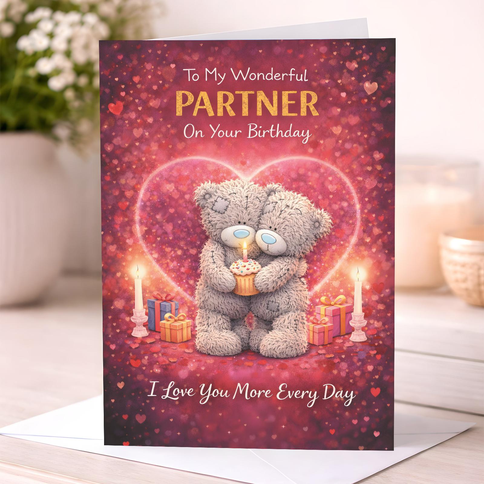 Partner Birthday Card – Romantic Bear Design