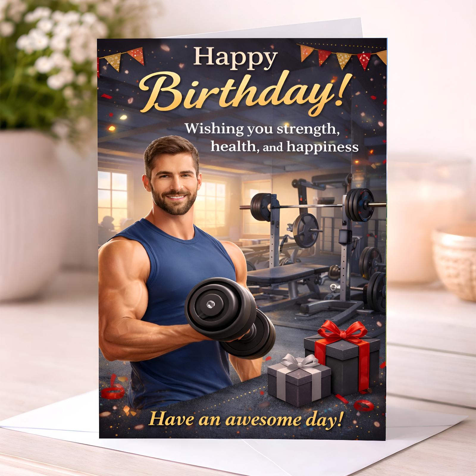 Gym Birthday Card for Him – Fitness Weightlifting Card