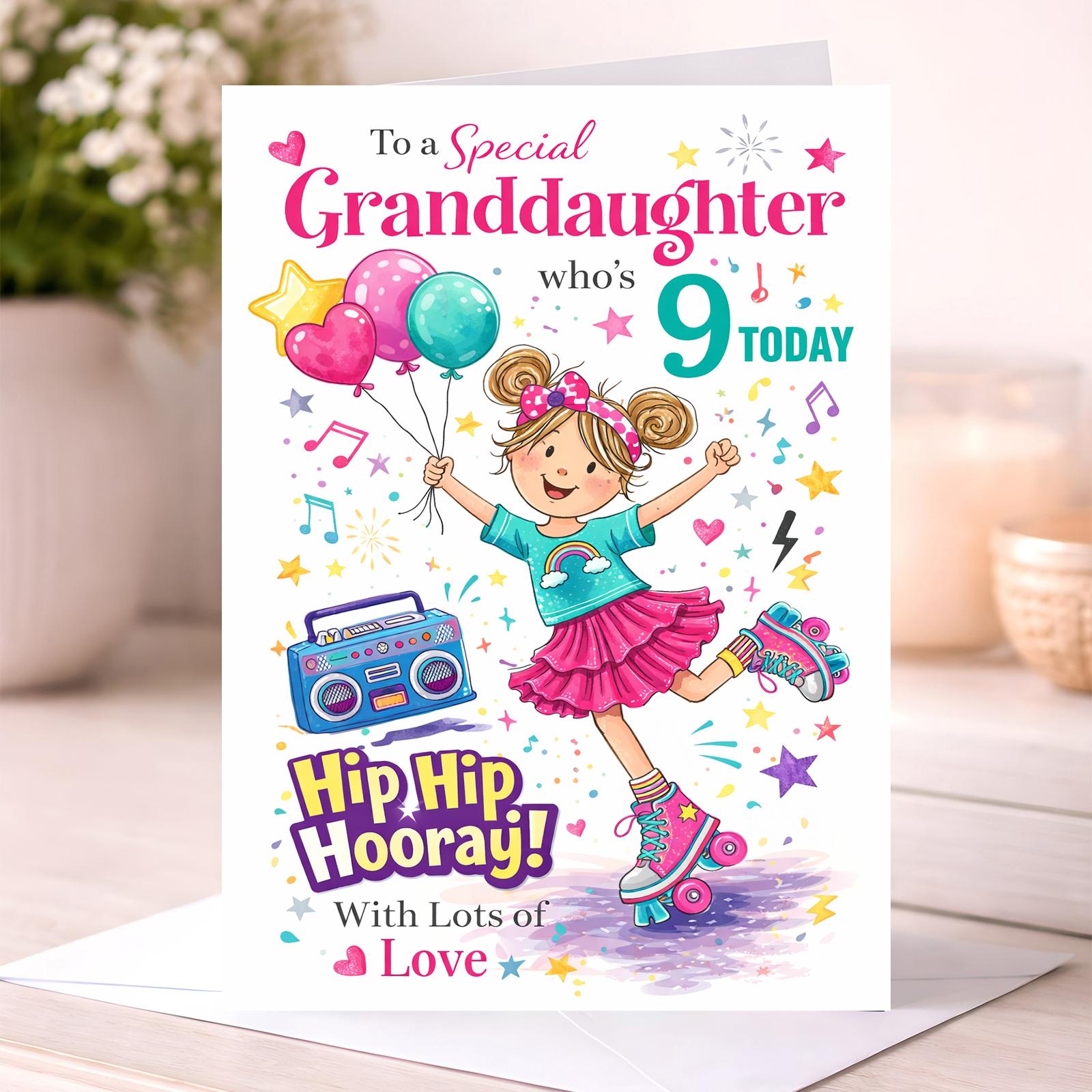 Granddaughter 9th Birthday Card – Colourful Fun Birthday Card for Her