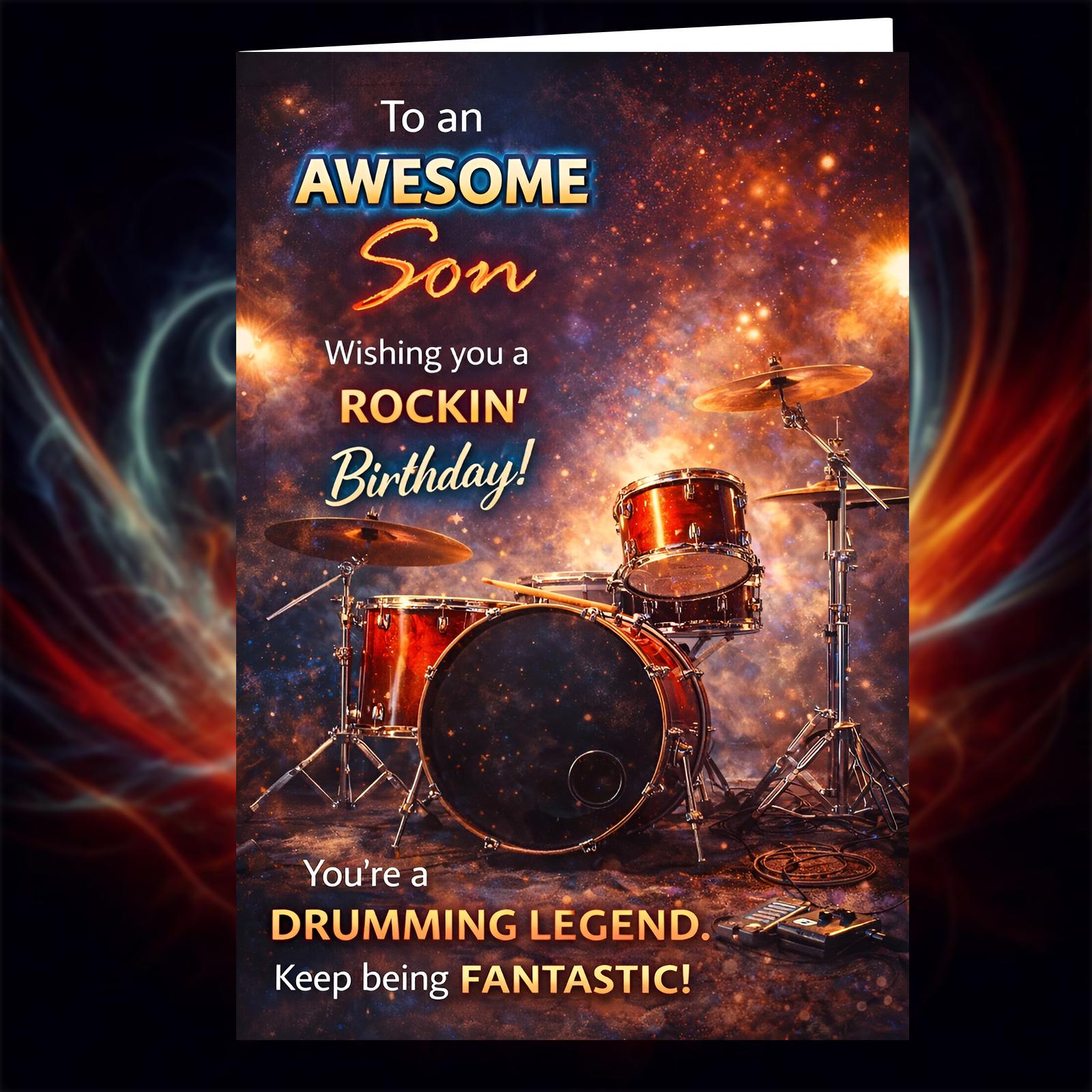 Birthday Card for Son – Drumming Legend Design – A5 Gloss