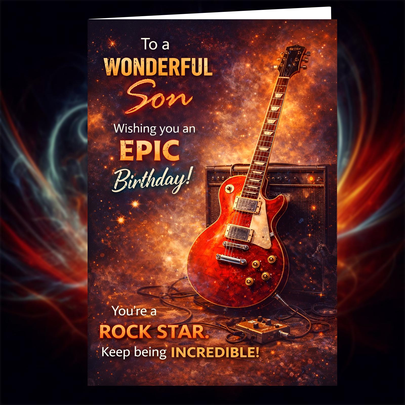 Birthday Card for Son – Rock Star Guitar Design – A5 Gloss – Blank Inside