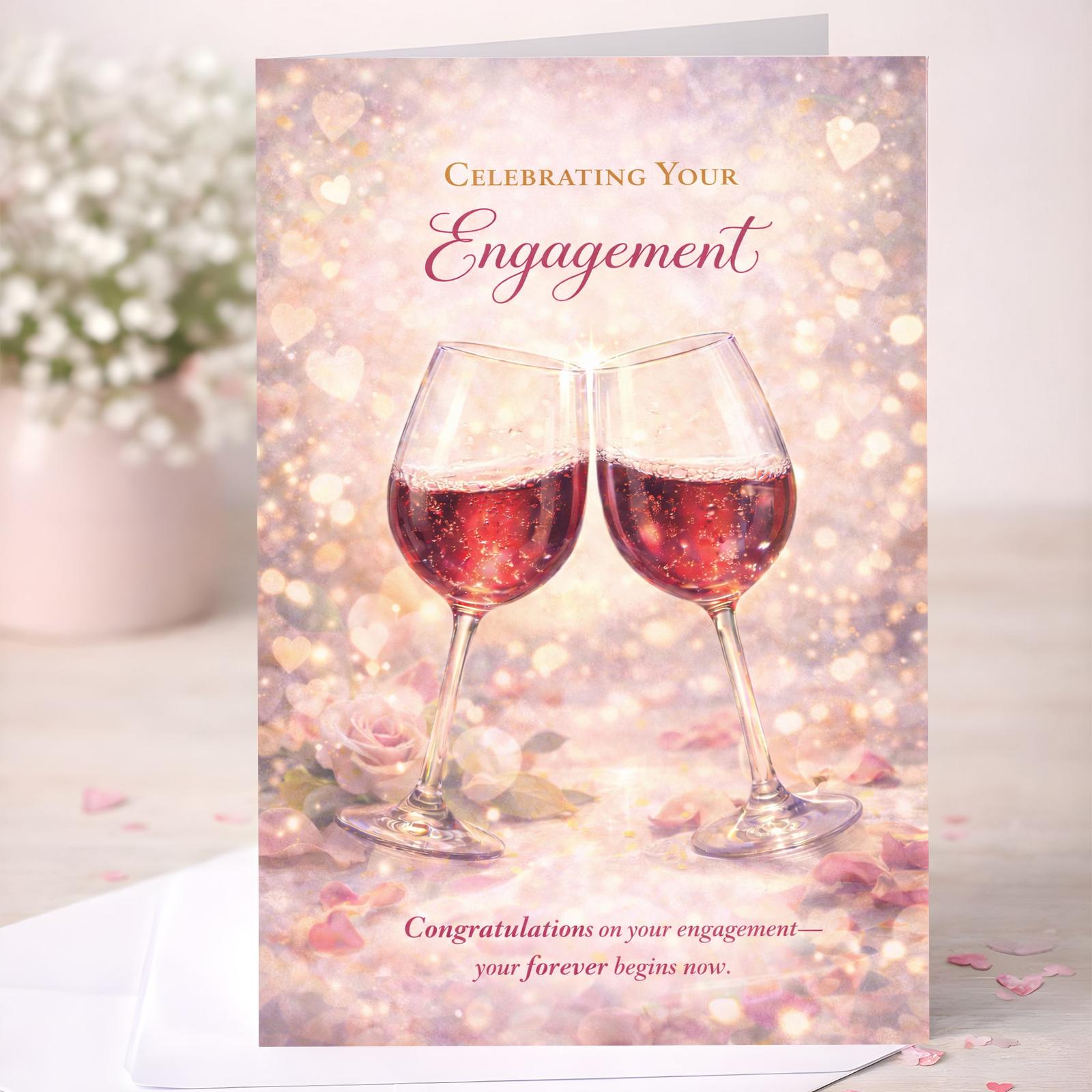 Congratulations Engagement Card – Wine Glasses Design – A5 Gloss