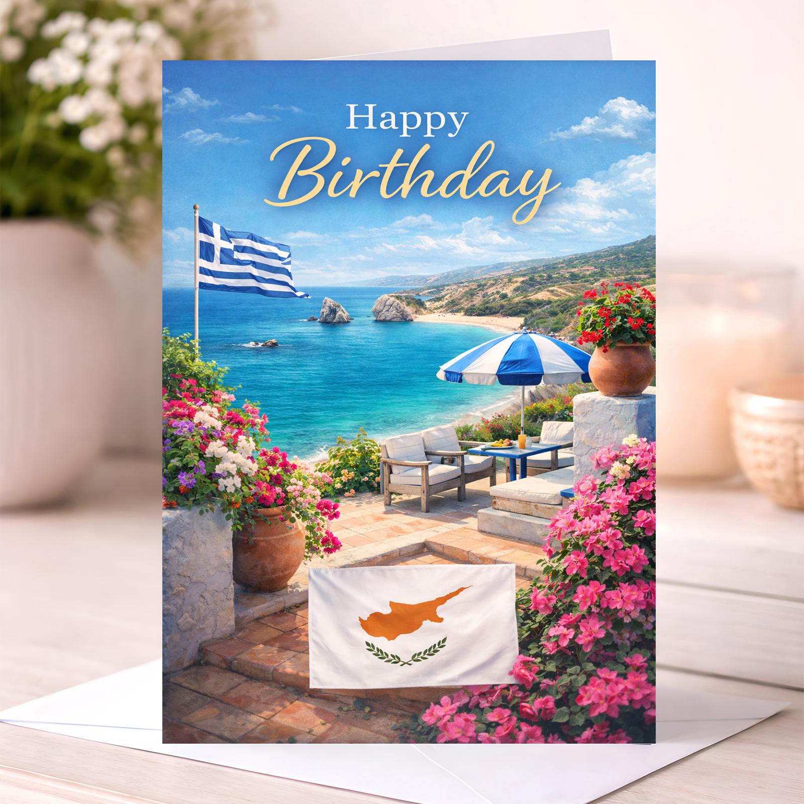 Cyprus Birthday Card – Happy Birthday Mediterranean Design