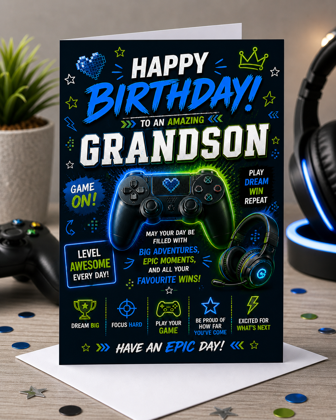 Grandson Birthday Card Gamer Gaming Card Boy Cool Kids Birthday Card greeting card