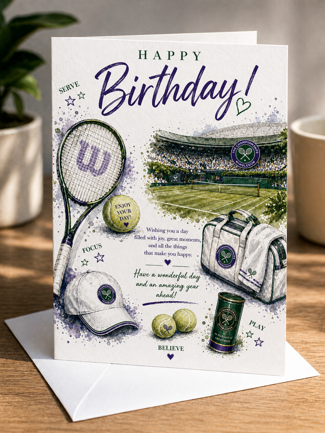 Tennis Birthday Card A5 Sports Fan Card for Player Tennis Lover Blank Inside greeting card