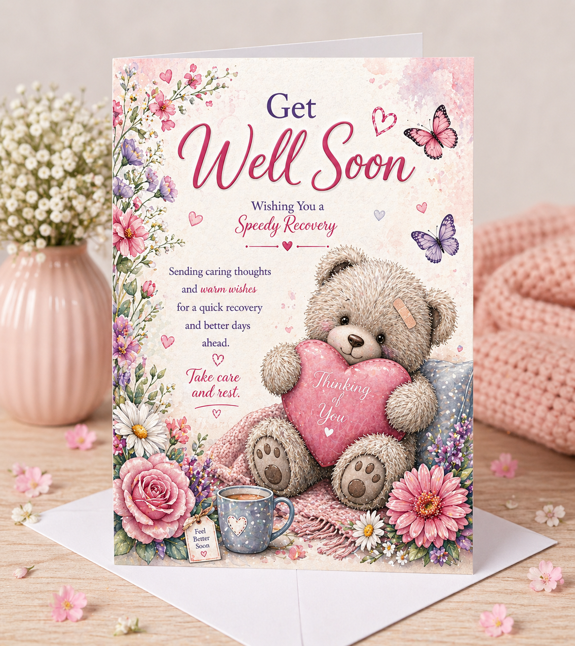 Get Well Soon Card A5 – Cute Teddy Bear Get Well Card – Speedy Recovery Card greeting card