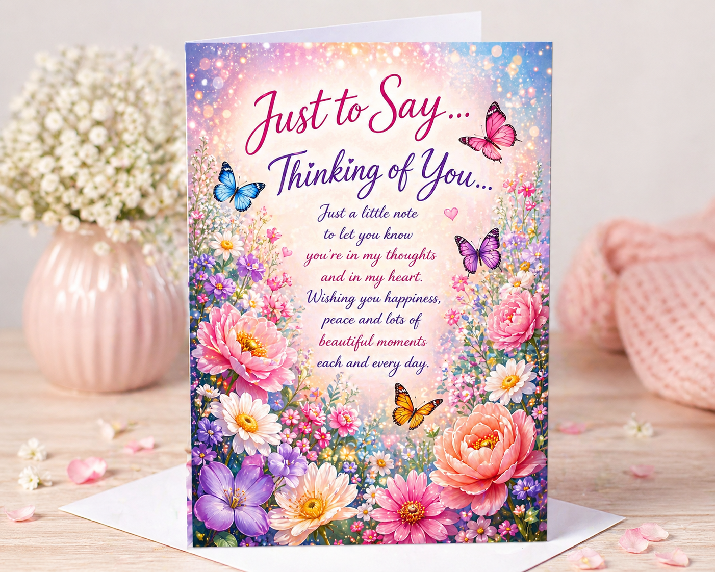 Thinking of You Card A5 – Just to Say Card – Floral Butterfly Greeting Card greeting card