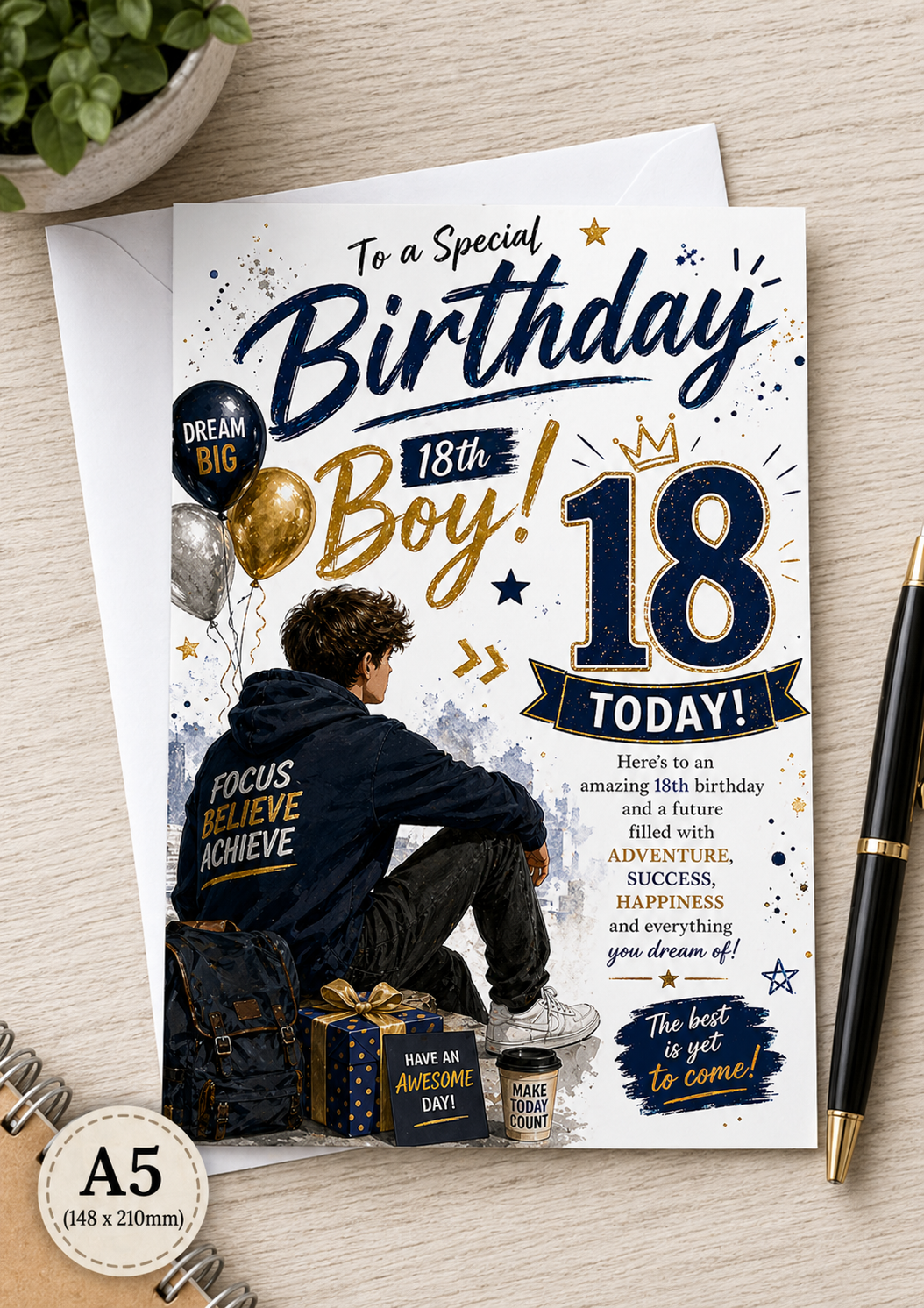 18th Birthday Card for Boy – A5 Gloss Finish | Modern 18th Birthday Card greeting card