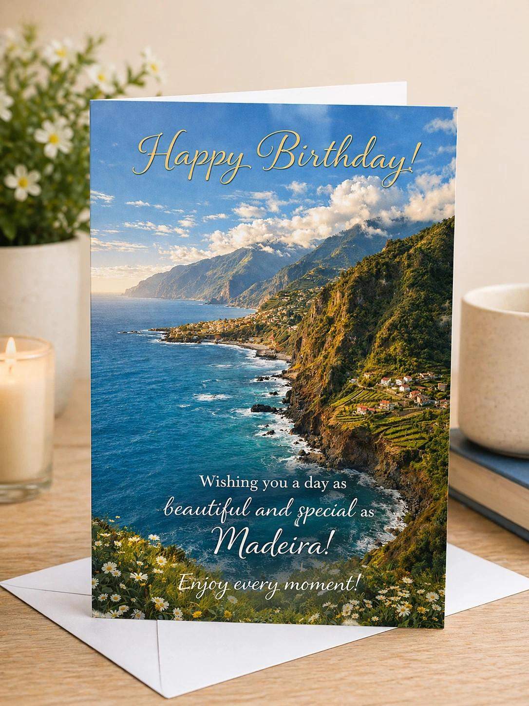 Madeira Birthday Card A5 Scenic Coastal Design Travel Theme Happy Birthday Card – personalised greeting card